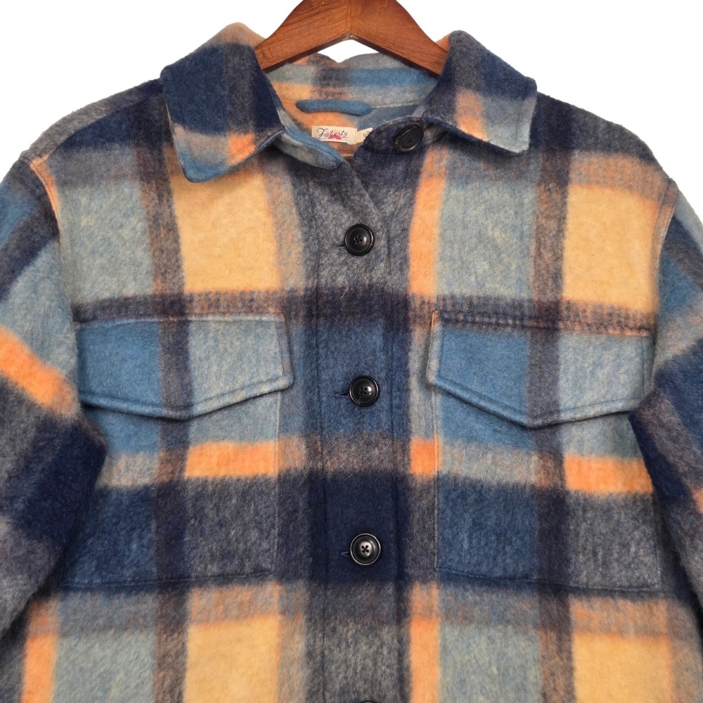 Faherty Plaid Shirt Jacket Womens M Blue Orange Wool Blend Shacket WJK2111-SST - Picture 3 of 8